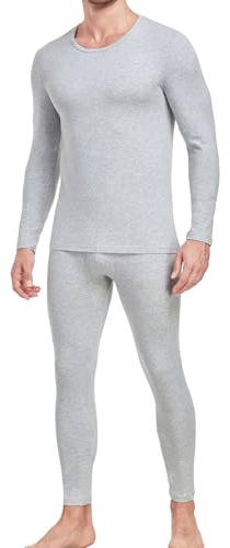 wirarpa Conjunto térmico de algodón para Hombre: Capa Base cálida, Parte Superior Ligera de Manga Larga y Pantalones de Pijama Gris Brezo Talla M