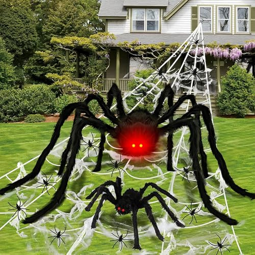 Halloween Deko Outdoor Spinnennetz,5m Spinnennetz Halloween Garten Deko 1.25m Riesen Spinne 20pcs Mini Spinnen für Innen/Außen,Garten,Tür Fenster Kamin Häuser