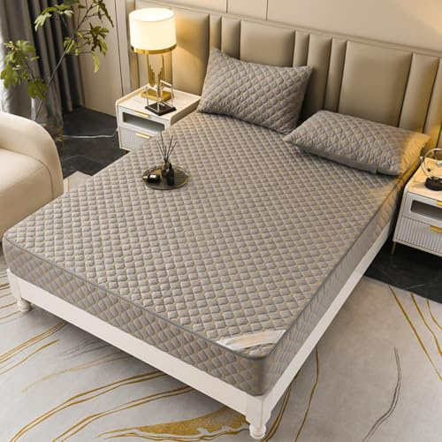 Morbuy Coprimaterasso Singolo Matrimoniale Impermeabile, Coprimaterasso Una Piazza e Mezza Antiacaro con Cerniera Morbida e Traspirante per Materassi Altezza 25cm (200x220+25cm,LA02 Grigio chiaro)