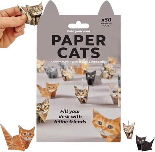 Paper Cats Kit, 50 Sheets DIY Paper Cats Origami to Fold Cute Cat Figures, Fun Craft Activity for Adults & Kids, Desk Decoration & Gift for Animal Lovers (Cat, One Size)