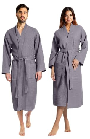 Björk Waffel-Bademantel für Damen und Herren – 100% Baumwoll-Frottee, leicht und saugstark mit Schalkragen und Bademantelgürtel – perfekt für Spa, Zuhause und Hotel