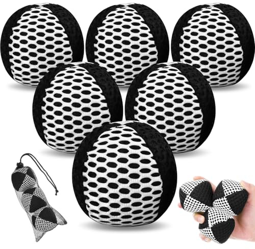 Soulchen 6 Pcs Juggling Balls Set for Beginners and Professionals | Durable Juggling Bean Bags with Storage Bag, Mesh Juggle Balls Fun Skill Toys for Kids, Adults, 4.2 oz Each, Black White