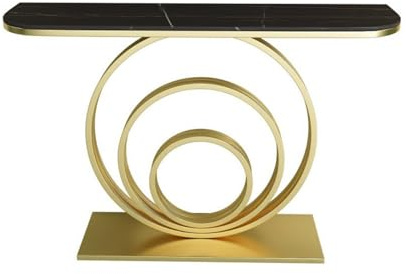 RUYICZB Console avec Plateau en Ardoise, Table D'entrée avec Structure Métallique Géométrique, Consoles Étroites pour Petits Espaces, Tables D'appoint À Placer Derrière Le Canapé,Black Gold,100cm