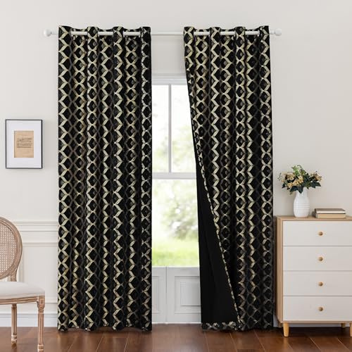 Ystyle Cortinas Salon Terciopelo 2 Piezas con Ojales, 140x225cm, Cortinas Termicas Aislantes Frio Y Calor, Modernas Suave Cortina Habitacion Terciopelo, Negro