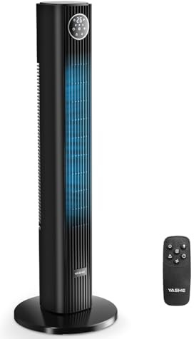 YASHE Ventilatore a Torre 90 cm con Telecomando, Ventilatore Silenzioso 28 dB, 3 Velocità, 4 Modalità, Oscillazione 85°, Display Touch LED, Timer 12 Ore, per Camera da Letto, Ufficio e Casa