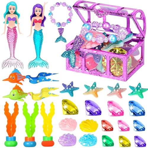 YOUYIKE Tauchen Edelsteine Mit Nachleuchtenden Meerjungfrauen, 30 Stück Tauchen Unterwasser Tauch Set, Meerjungfrauen, Algen Und Edelsteinen Fisch, Armband Für Sommer-Wasser- Und Strandspiele