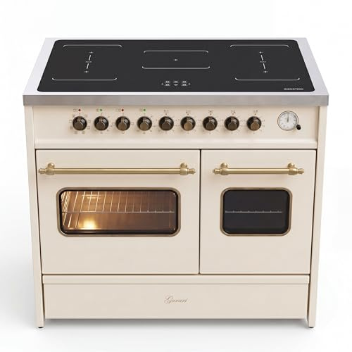 Gurari induktions stående spis 90 cm GCH E 913 DF CR • Retro Range Cooker Cream • 2 ugnar • 5 induktionszoner med 2 flexzoner och booster • Easy Clean emalj • Premium elektrisk spis