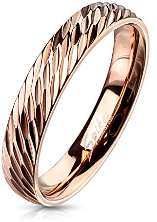 Bungsa Rosegold Ring für Damen & Herren Edelstahl rotgold 49 52 54 57 60 62 (Glitter Fingerring Partnerringe Verlobungsringe Trauringe Damenring rotgold rosé)