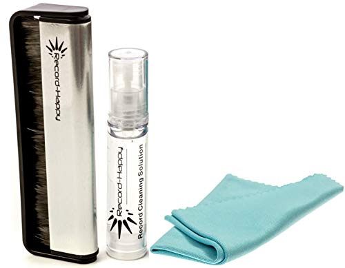 Vinyl Record Cleaning Brush Set - Carbon Fiber Brush, Microfiber Cloth and Anti-Static Solution Kit by Record-Happy. Keep Your Prized Album Collection Like New