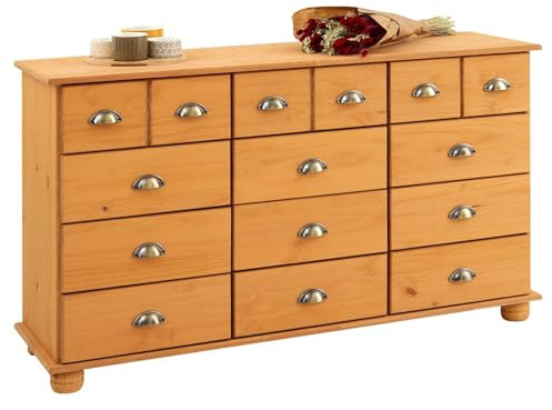 IDIMEX Kommode Schubladenschrank Landhauskommode Sideboard Colmar mit 12 Schubladen, Muschelgriffe, in gebeizt/gewachst