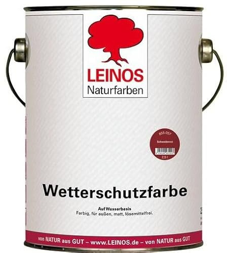 LEINOS Wetterschutzfarbe 855 auf Wasserbasis | 2,50 l | Schweden-Rot | matter, lösemittelfreier Holzschutz für unbehandelte Holzkonstruktionen im Außenbereich, ideal für sägeraues Holz