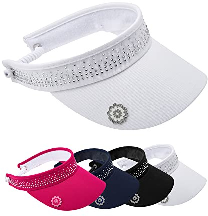 Surprizeshop Womens Golf Embellished Crystal Visor | Telephone Wire | Built in Magnet | Hand Enamelled 25mm Ball Marker | Rigid Peak | Multiple Colours | Golf Visor | Tennis Visor