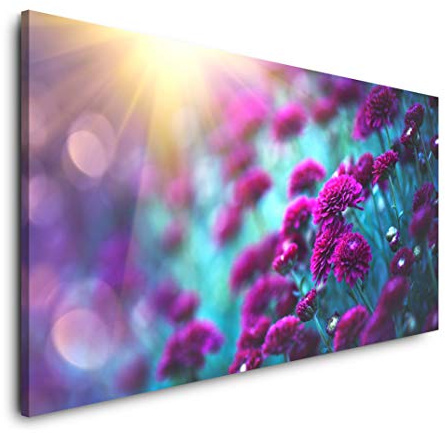 Paul Sinus Art 120x60cm lila Blumen Wiese Panorama Leinwand Bild XXL Format Wohnzimmer Deko Kunstdrucke