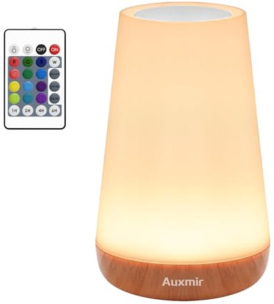 Auxmir Lampada da Comodino, Luce Notturna Bambini LED, Abat Jour da Comodino con 13 Colori RGB, Luminosità Regolabile, 3 Modi d’Illuminazione, Touch e Telecomando, Batteria Ricaricabile,Marrone Chiaro