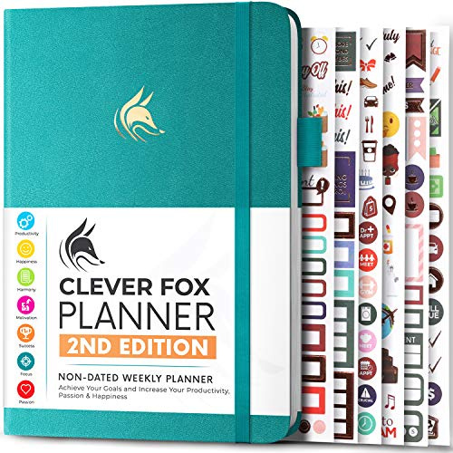 Clever Fox Planner 2nd Edition – Colorful Weekly & Monthly Goal Planner, Time Management & Productivity Organizer, Undated, A5 (Turquoise)