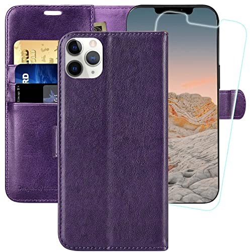 MONASAY Hülle Fit für Apple iPhone 12 Pro Max 5G Handyhülle 6.7 Zoll,[Schutzfolie][Kartenfach][Standfunktion][Magnet][RFID Schutz],Stoßfeste Schutzhülle,Premium Leder Flip Case, Violett