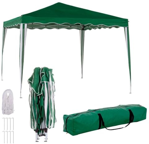 LOLAhome Carpa Cenador Gazebo Exterior Plegable 3x3 m Verde | Mejorados Tubos de Acero de Alta resistencia Plegables, Anti viento, Protección UV, Bolsa de Transporte. Para Playa, Camping