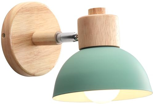 iDEGU Lampada da Parete Retrò Vintage Applique da Parete Interno in Metallo e Legno Moderne Lampada a Muro Orientabile E27 Luce da Camera da Letto Soggiorno (1 Pezzo, Verde)