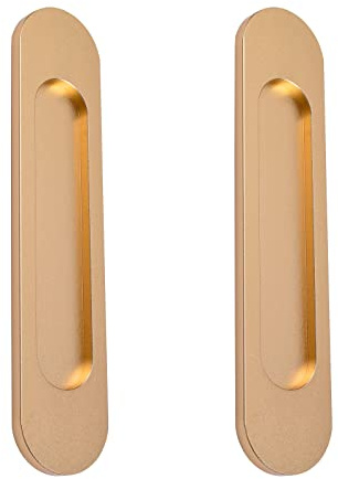 MOROBOR Lot de 2 poignées de porte coulissante ovales auto-adhésives en alliage d'aluminium doré mat sans perforation pour porte de grange coulissante, fenêtres, armoires