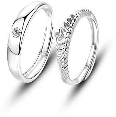 Verlobungsring Paar Ring 925 Silber, Ehering Herz Kronenring Silber Paar Ringe Verstellbar Freundschaftsringe Partnerringe Für Sie Und Ihn