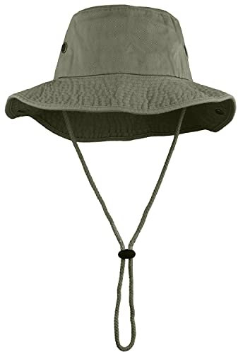 Wide Brim Hiking Fishing Safari Boonie Bucket Hats 100% Cotton UV Sun Protection for Men Women Outdoor Activities L/XL Olive