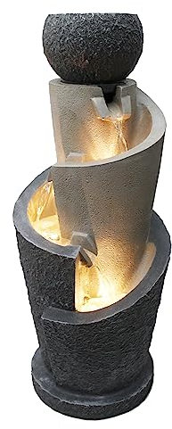 Fontana da giardino con illuminazione a LED 66 cm con vasca decorativa Fontana con giochi d'acqua Fontana da interno per uso interno ed esterno bianco caldo, grigio, beige