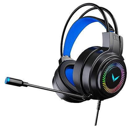 PartyKindom Headsets Plug Over-ear Design Rgb Led Lighting for Gaming Featuring Soft Ear Pads for Comfort Microphone Functions