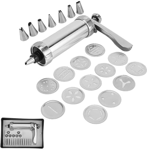 Serlium Cookies Press Gun Kit Set, Aluminium Alloy Cookies Biscuits Press Maker Kit Pastry Piping DIY Making Cake Decorating Baking Tool