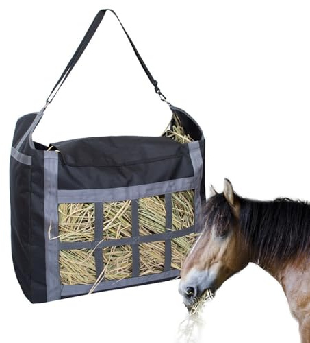 KMQRDZi Sac à foin pour chevaux avec fond extra solide - Filet de transport robuste pour chevaux/ânes/chèvres - Sac d'alimentation pour chevaux - Facile à charger et à suspendre - Avec ouverture extra