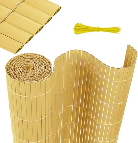 HENGMEI Brise-vue en PVC - Imperméable - Avec serre-câbles - Lamelles renforcées - Protection contre les regards indiscrets - Clôture en PVC opaque - 180 x 1000 cm - Bambou