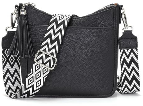 YISUOHOOM Handtasche Damen Mittelgroß Umhängetasche Damen Klein Crossbody Bag Mehrere Fächertaschen Schwarz