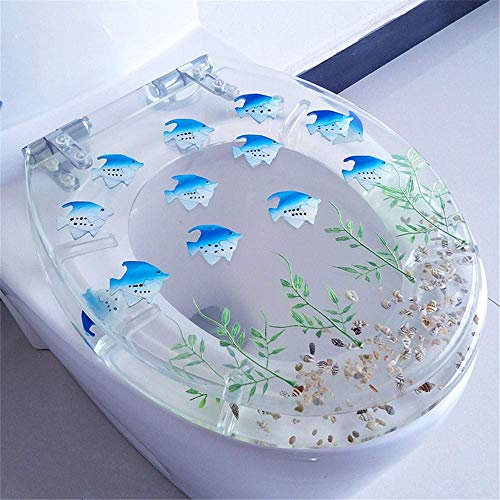 Toilettensitz, automatisch absenkbarer Toilettendeckel, Toilettendeckel, Toilettensitz aus Kunstharz, gemusterter Toilettensitz – transparente gelbe Ente (transparenter Fisch)