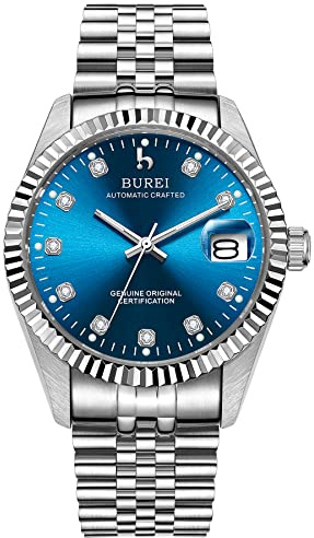 BUREI 38mm Automatik Uhr Herren Luxus Diamant Armbanduhr für Männer Mit Saphirglas Datumskalender