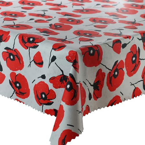 wasserdichte Tischdecke Gartentischdecke Wasserabweisend Wetterfest Garten Balkon Terrasse Rot Grau Mohnblumen 110x160 cm