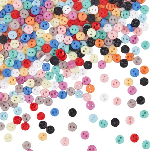 GORGECRAFT 1 Box 360 Stück 12 Farben Mini-Harzknöpfe 3mm 2 Löcher Superkleine Mikrorunde Nähknöpfe Dekorative Knöpfe Für Scrapbooking Kleidung Puppen DIY Basteln Bekleidungszubehör