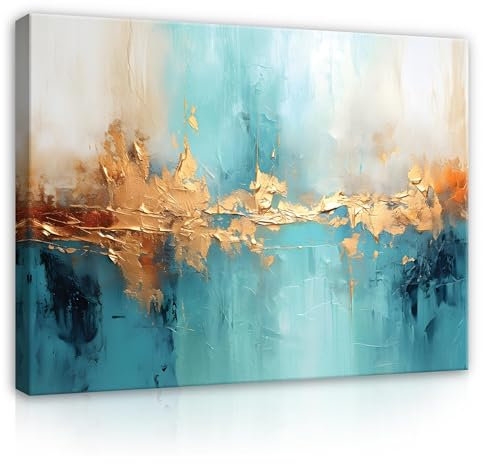WallArena - Imágenes en lienzo - Cocina Arte Abstracto Oro Azul - 60x40 cm Imágenes en lienzo - Imagen en lienzo - Cuadro XXL grande Imágenes de pared para salón dormitorio Cuadros de salón Moderno