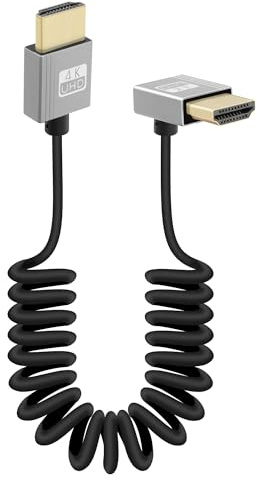 RIIEYOCA Câble Court Spiralé HDTV vers HDTVS 4K 90 degrés, Angle Descendant, HDTV2.0 Haute Vitesse 18 Gbps, prise en Charge 4K@60Hz, Compatible avec les Caméscopes et les Moniteurs (Vers le bas)