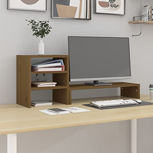 LAPOOH Monitorständer Honigbraun 81x20x30 cm Massivholz Kiefer, Monitor Erhöhung, Schreibtischaufsatz, Monitor Erhöhung Schreibtisch, Bildschirm Erhöhung, Schreibtisch Regalaufsatz - 813997