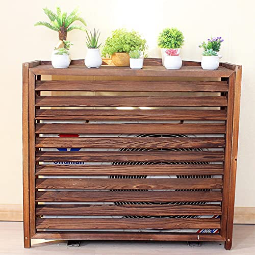 Copertura rustica in legno massello per condizionatore d'aria, resistente alle intemperie, con griglie, marrone, coperture per termosifoni per unità AC da esterno