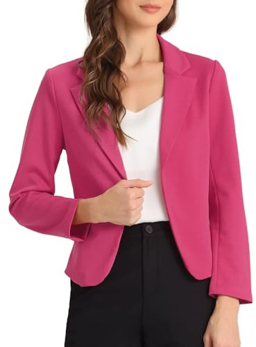 Allegra K Giacca da Donna Elegante Dressy Blazer con Apertura Anteriore Giacche Corta da Ufficio per Il Lavoro Rosa Caldo XL