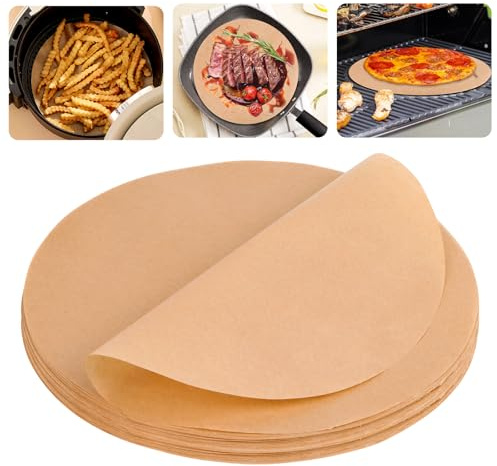 150 Stück Backpapier Rund, Runde Antihaft-Backpapier Ø 28cm, Rundes BBQ Papier, Hitzebeständig Antihaftbeschichtet Pergamentpapier für Pfannen Backen BBQ Pizza Kuchen Luftfritteuse(Braun)