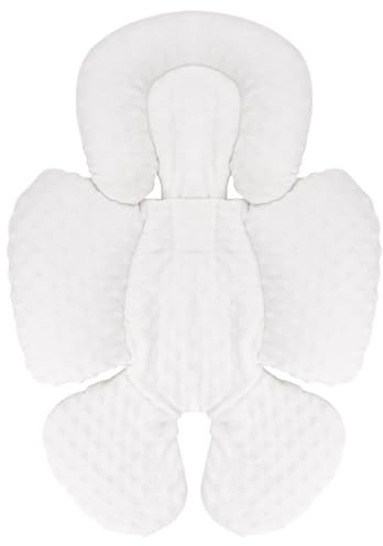 KAKIBLIN Infant Car Seat Insert, Baby Carseat Head & Body Support for Newborn, 2-in-1 Reversible Baby Seat Cushion, Soft Stroller Cushion Insert for Bouncer, Strollers, Swing (White)
