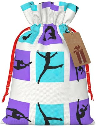 HJLUUFT Jutebeutel mit Gymnastik-Spiel-Druck, Weihnachts-Geschenktüte mit Kordelzug und Geschenkanhänger, Hochzeit, Weihnachten, Partyzubehör