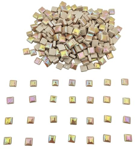 500 g zufällige Keramik-Mosaikfliesen, kreative Bastel- und Mosaikherstellungszubehör (1,2 cm, quadratisch, Perle, Champagner)