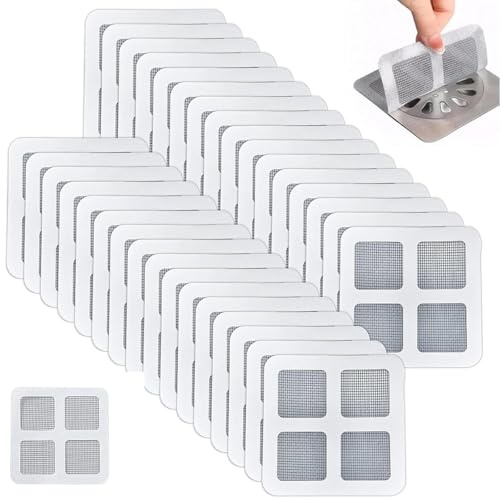 50 PCS Shower Drain Mesh Stickers Drain Cover Stickers Shower Drain Covers Hair Catcher Strainer Plug Trap Filter for Bathroom Bathtub Kitchen