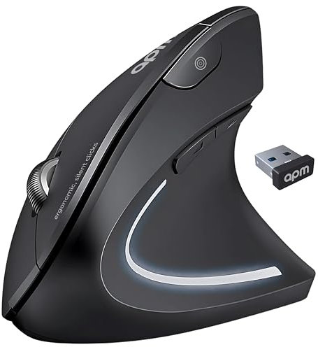 APM Kyno+ Ergonomische Maus, leise, kabellos, 2,4 G, vertikale Maus, 1600 DPI, verstellbar, 6 Tasten, LED, TMS-Pavotion, für Rechtshänder, PC, Mac, Laptop, leise Klicks, 571167
