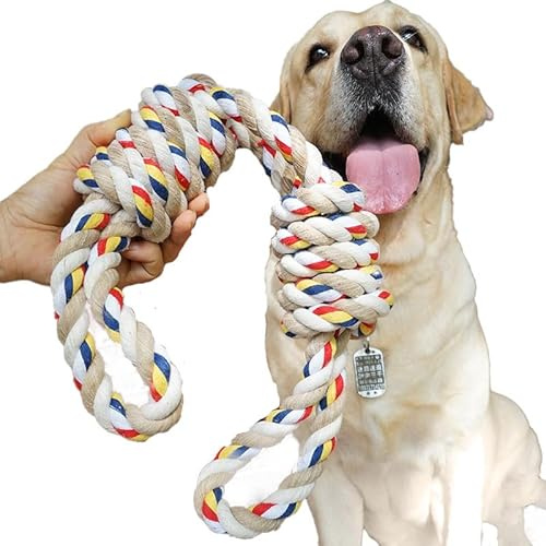 MERSJO Hundespielzeug Tau Seil mit Schlaufen 60cm – Kaustarkes Baumwollseil XXL – Apportier- & Zerrspielzeug für große Hunde – Zahnreinigung & mentales Training – robust & langlebig
