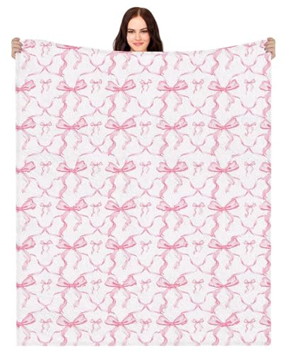 Überwurfdecke mit rosa Schleife, weiches Flanell, weiche Decke, adrette Dekoration, ästhetisch, adrett, Bettwäsche, Plüsch, niedliches Zimmer, Sofa, Bett, Dekor-Decken