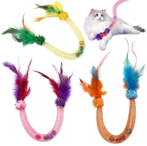 SAVOSWEET 3 Katze Spielzeug, Katzenspielzeug mit Katzenminze Katzenspielzeug spirale mit Katzenminze Balls, Federn, Glöckchen für Katzen, Katzen-Trainingsbälle zum Trainieren, Jagen Trainieren