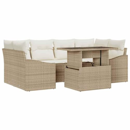 vidaXL Trädgårdsoffset 7 pcs Beige och gräddfärgad konstrotting, Trädgård och Terrass, Modern Rattansoffa, Hållbart Utemöbel, Modulärt Patioset, UV-Skyddat